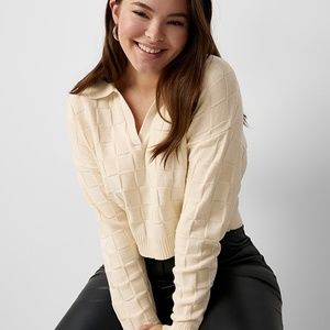 Johnny collar basketweave sweater